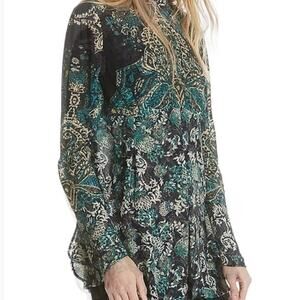 Free People XS Lady Luck floral paisley bell sleeve tunic dress TLS1 9071